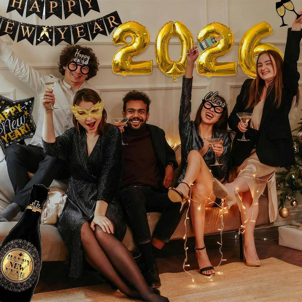Happy New Year Party Decoration 2026 - New Years Eve Party Supplies 2026 Foil Balloon, Happy New Year Banner, New