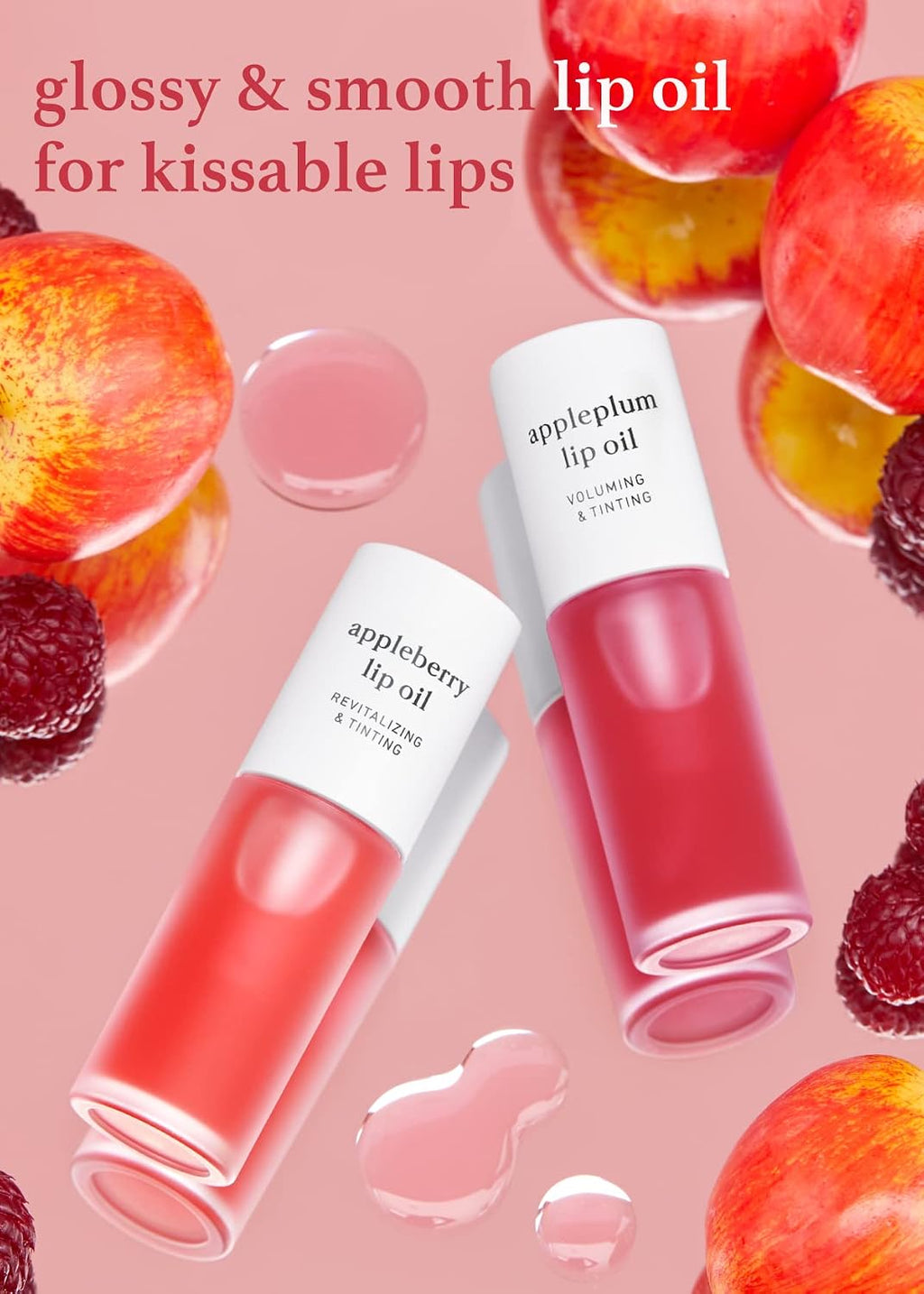Korean Lip Oil Set - Appleberry & Appleplum - Plumping Tinted Gloss | 24HR Hydration, Moisturizing Lip Oil, Natural