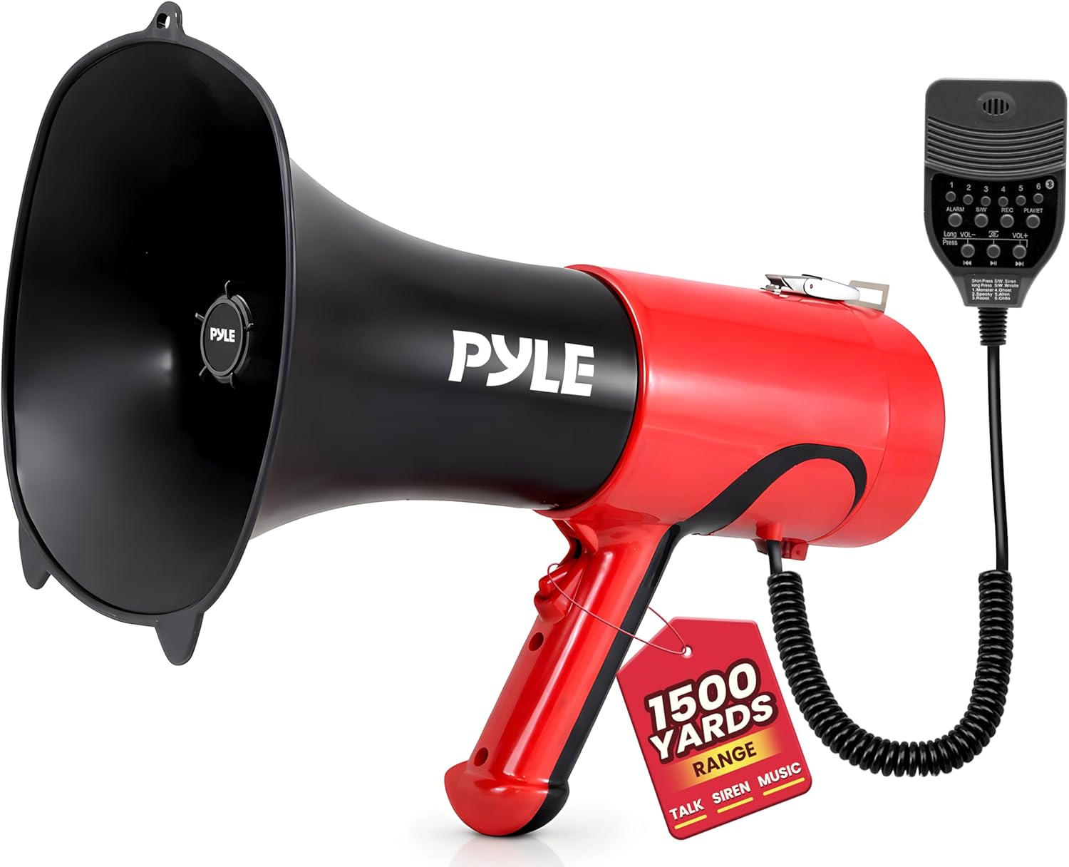Portable Megaphone Bullhorn - Bluetooth Compatible PA Speaker with Built-in Voice Changer, 1500 Yard Range, Siren