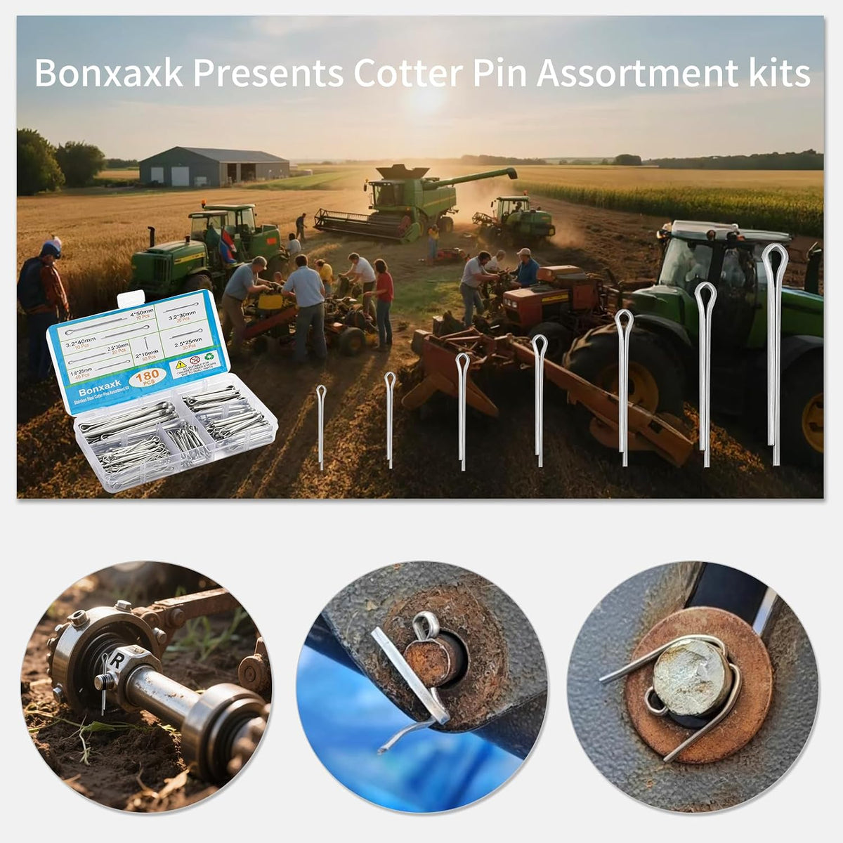 180 Pcs Cotter Pins Assortment Kit, 7 Sizes