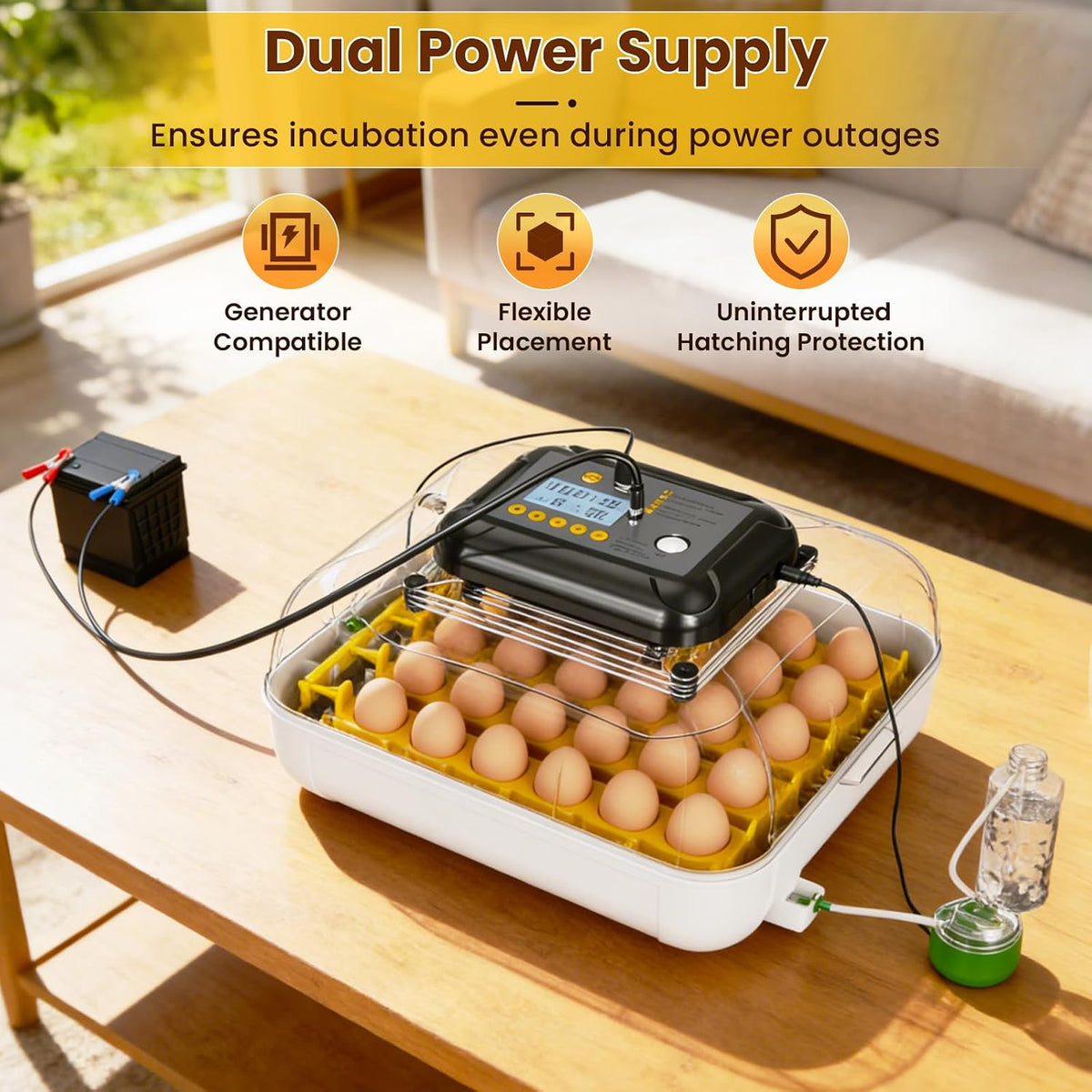 Incubators for Hatching Eggs, 30 Chicken Eggs Incubator with Automatic Egg Turning, Dual Power Supply, Egg Candler