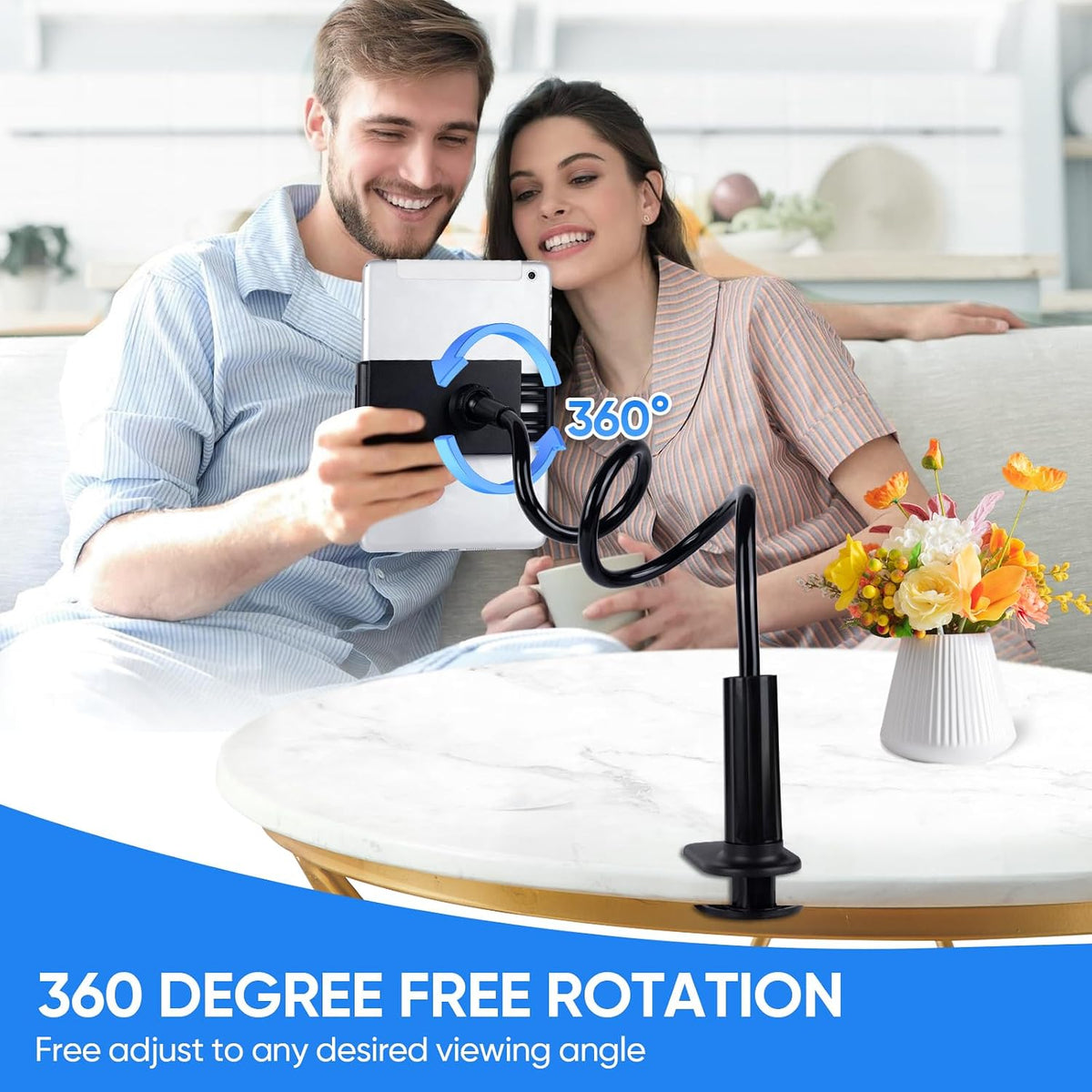 Lazy Bracket Gooseneck Tablet Holder for Bed, 360 Flexible Long Arm Adjustable Tablets Stand Clamp for Desk Phone