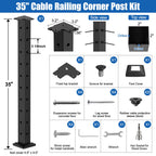 36" Cable Railing Corner Post(Post 35"x2"x2"), L-Drilled Corner Post with Flat Top Mount, Stainless Steel Black