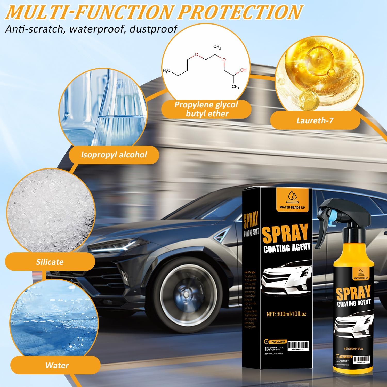 Car Coating Spray Kit, Nano Hydrophobic Ceramic Coating, Easy-to-Spray Auto Paint Protection, Includes Microfiber