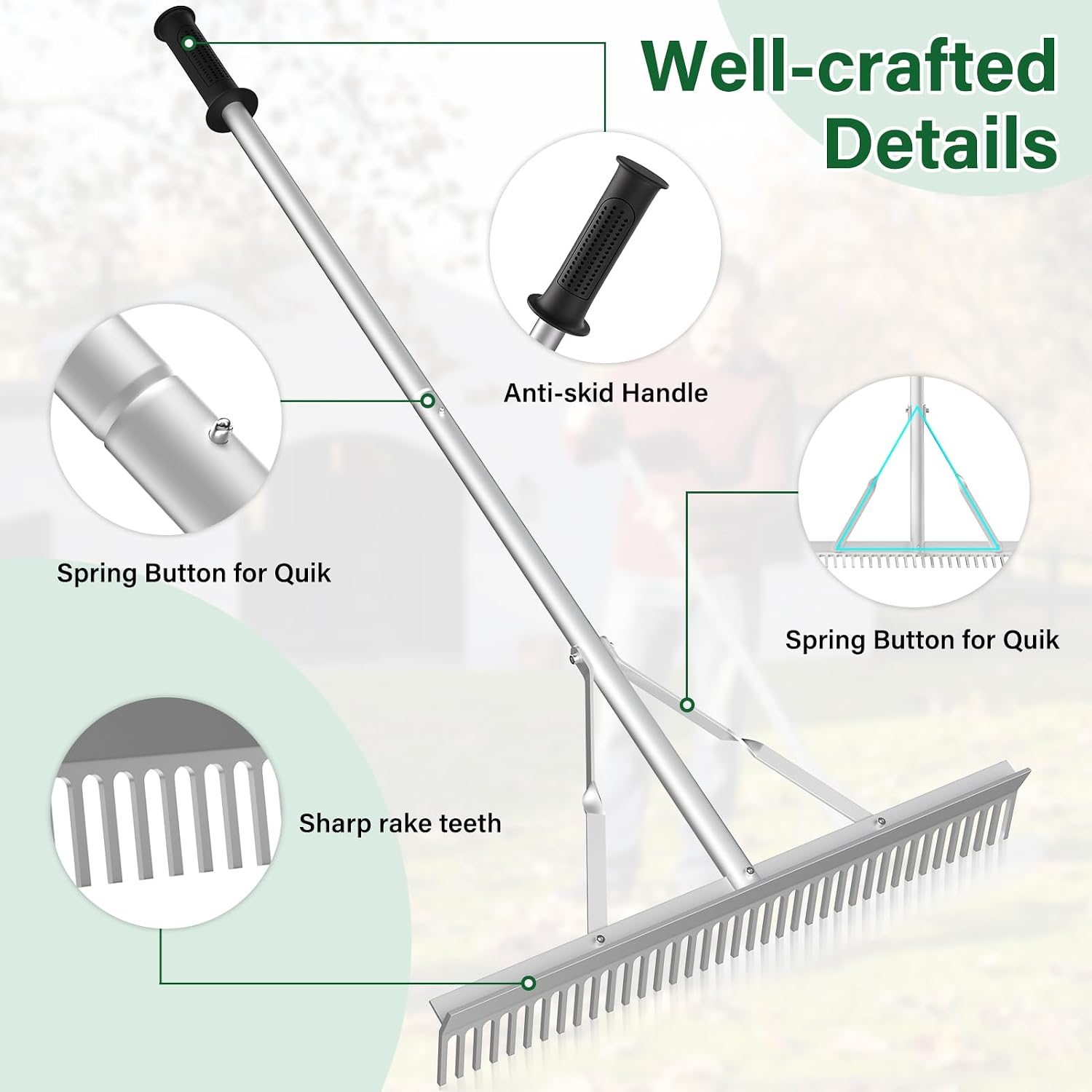 Aluminum Landscape Rake,36 inch Landscape Rake (36" Head X 67" Handle) | Leaf Rake Tool for Loosening Soil,Lawn