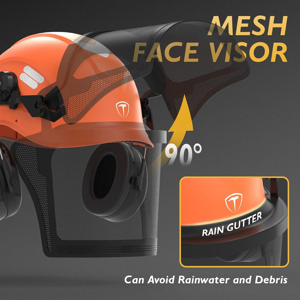 Chainsaw Helmet with Face Shield and Ear Muffs, Forestry Safety Helmet, ANSI Z89.1 Certified Arborist Helmet