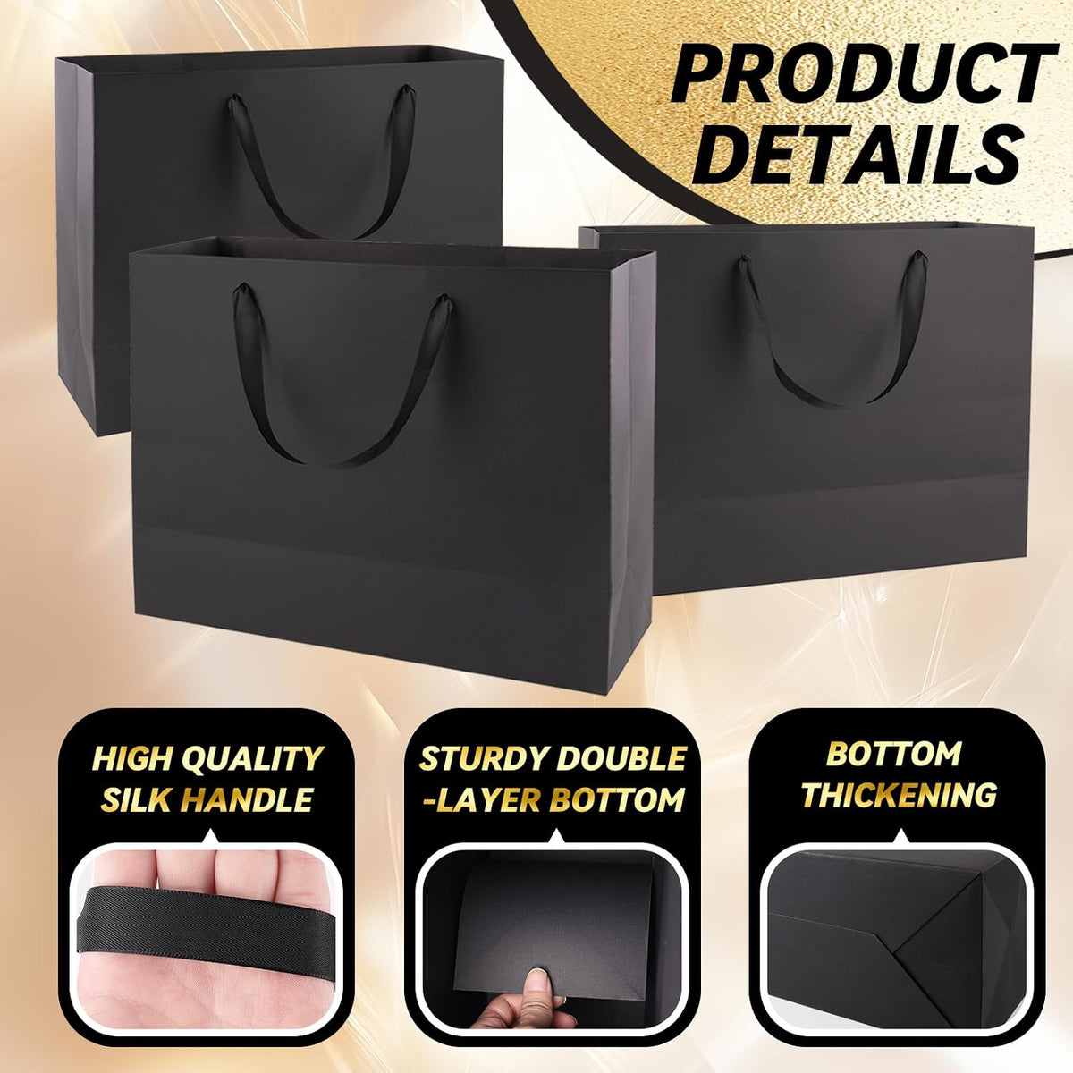 12 Pack Extra Large Black Gift Bags with Handles & 24 Tissue Papers