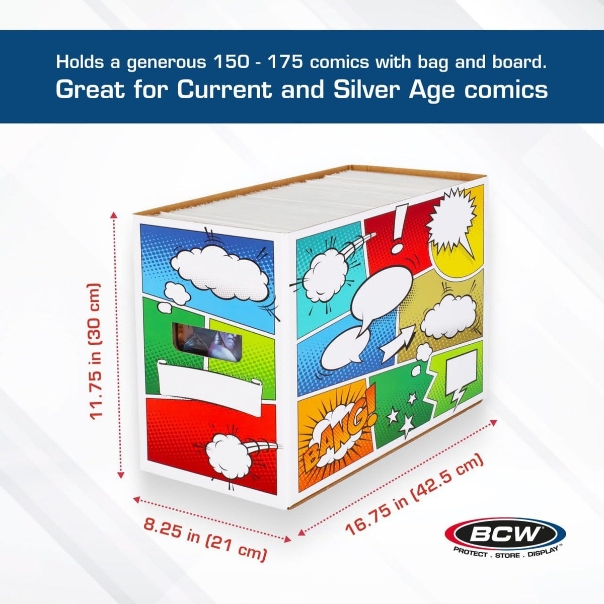 Pow! Comic Book Storage Short Box - 1 Pack | Color Comic-Inspired Artwork | Holds 150–175 Comics | Stackable Comic