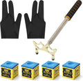 Pool Cue Bridge Head Kit with 2 Billiard Gloves & 4 Cue Chalks | Billiard Accessory Set for Pool Table, Smooth Stroke