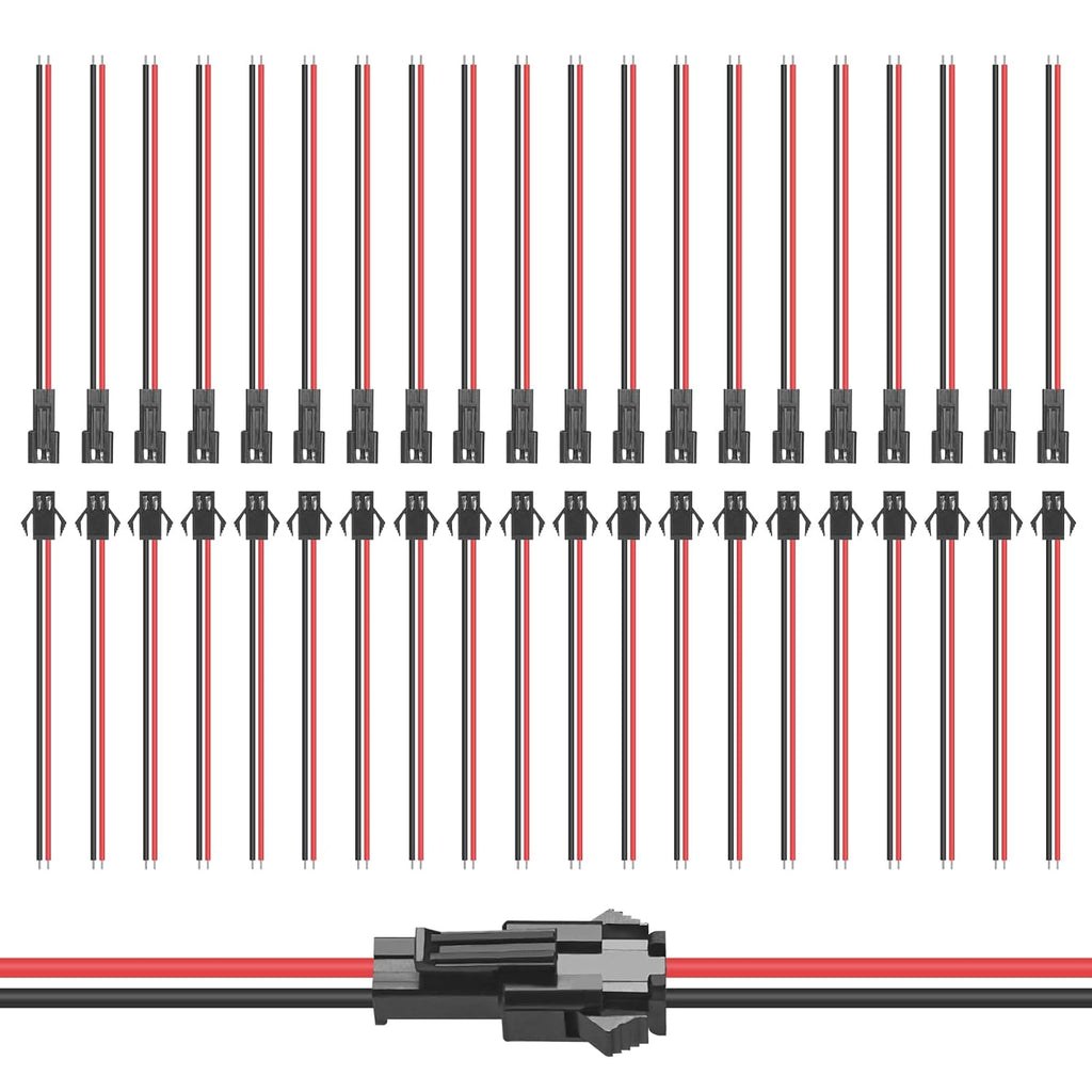 20Pairs JST SM 2Pin Connector with 15cm 22AWG Wire
