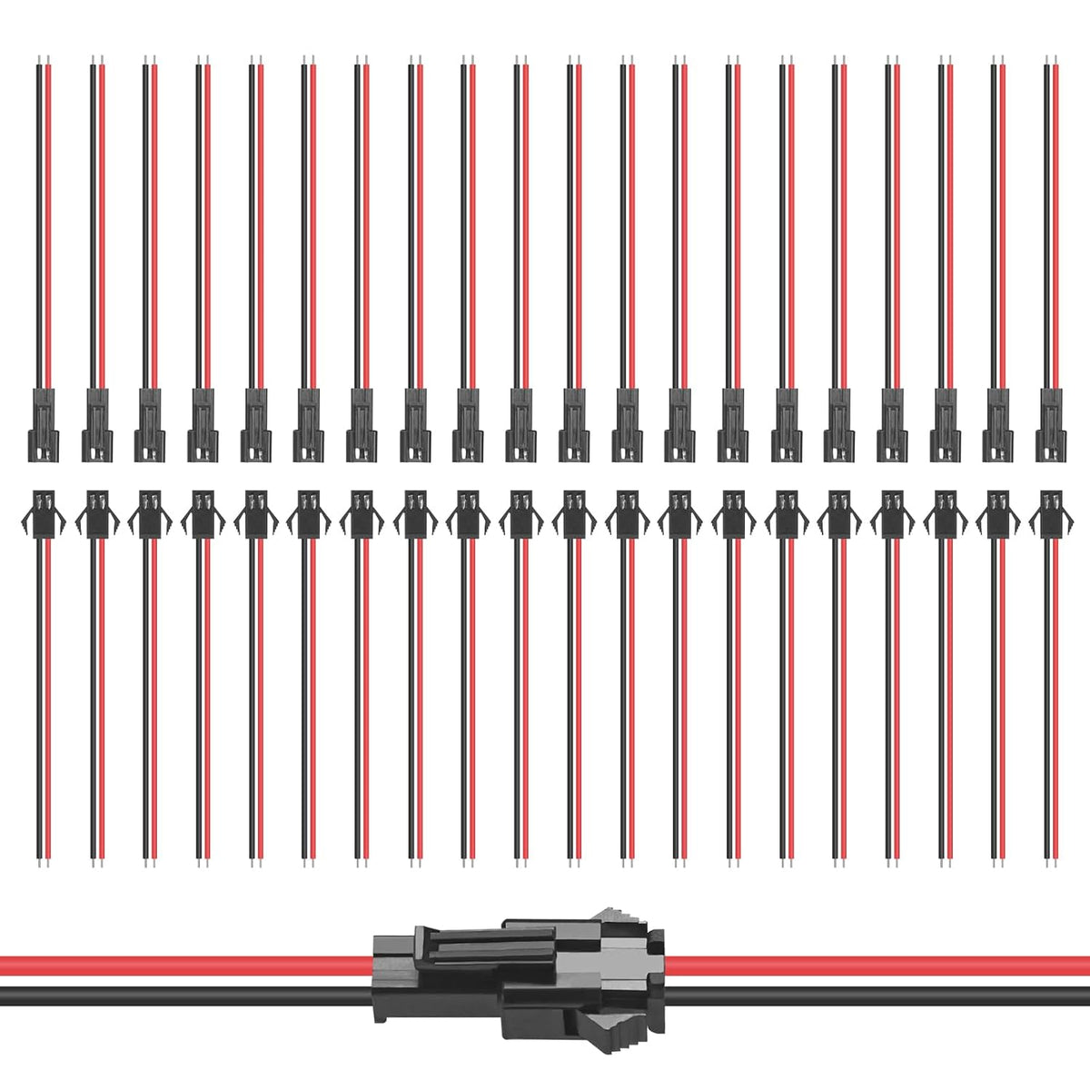20Pairs JST SM 2Pin Connector with 15cm 22AWG Wire