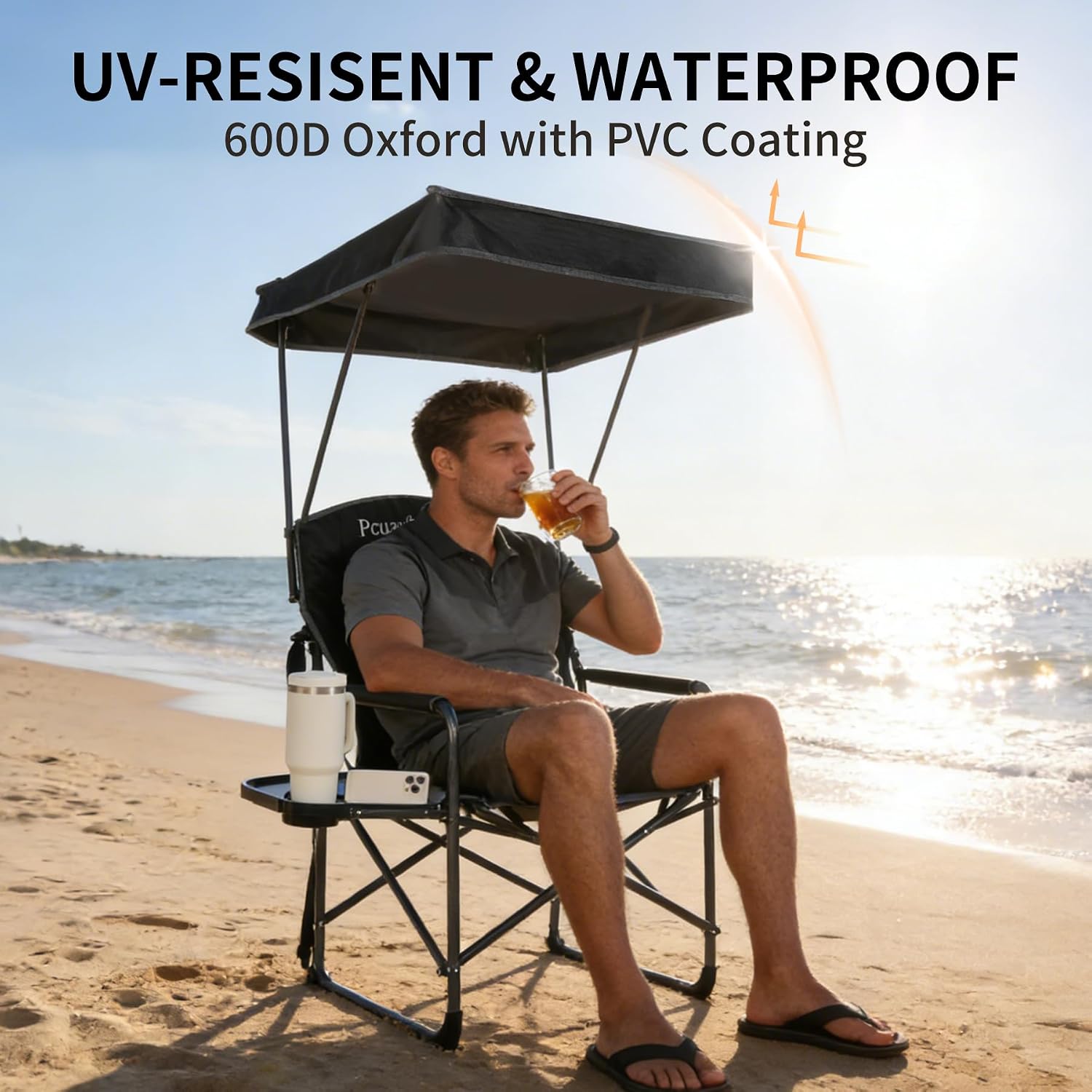 Oversized Camping Chairs with Canopy Foldable Directors Chair with Side Table & Pockets Portable Adults Heavy Duty