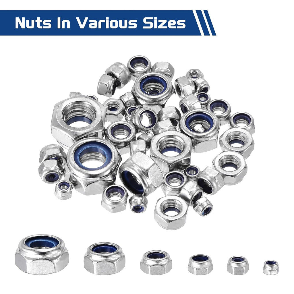 10Pcs M10-1.5 Nylon Locking Hex Nuts 304 StainlessSteel Silver