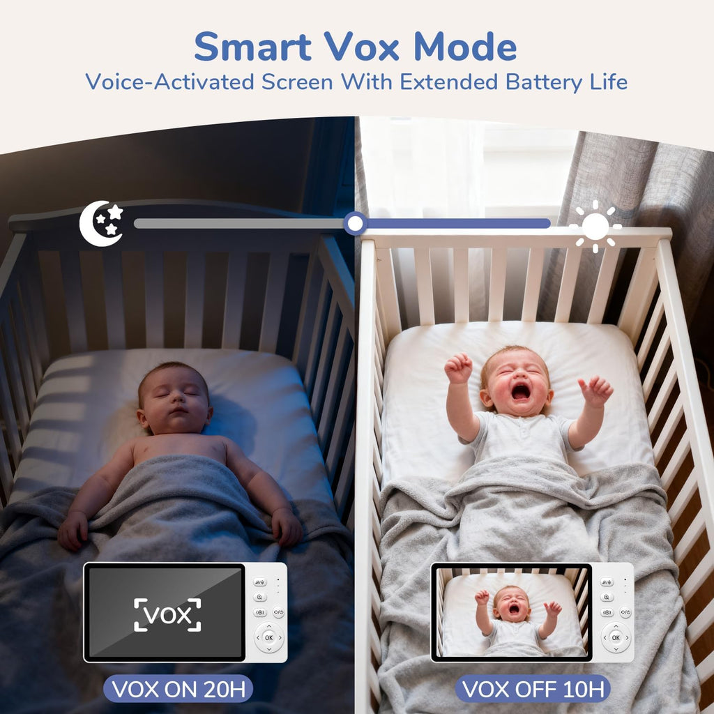 No WiFi Video Baby Monitor, 1080P 5" IPS Display, VOX | HD Night Vision, Two-Way Talk, 3X Zoom, Temperature Sensor