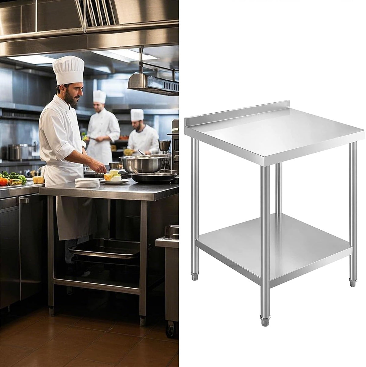 24x24 Stainless Steel Prep Work Table with Backsplash Knife Block