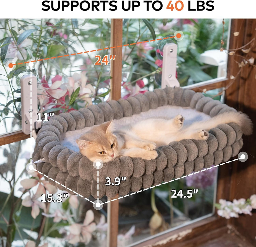 Cat Window Perch for Indoor Cats Hammock for Window with Reversible Cushion, Foldable Cat Window Bed for Large Cats