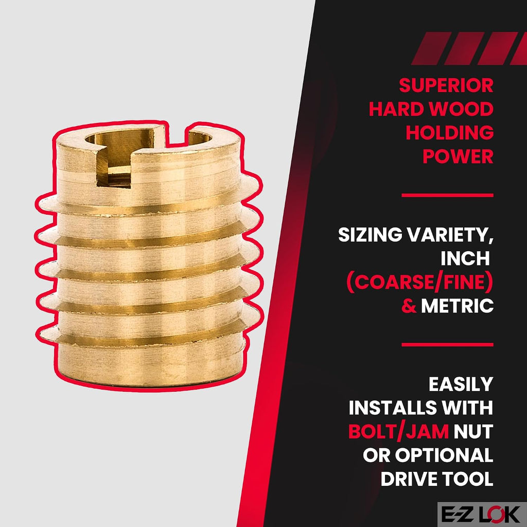 E-Z LOK Knife Threaded Insert for Hard-Wood, Brass Thread Inserts 5/16-18 Internal Threads, 0.625" Length Pack of 10