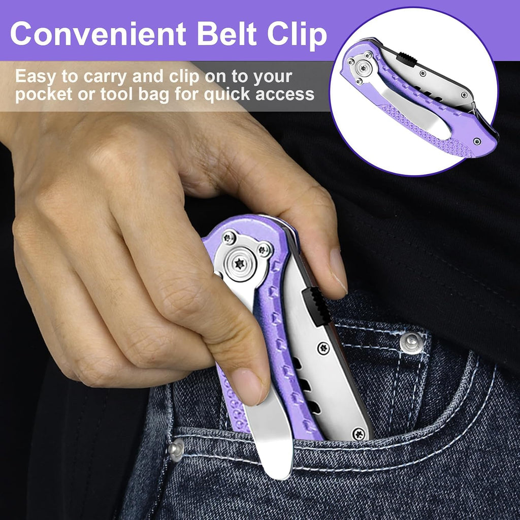Folding Utility Knife, Heavy Duty Box Cutter Purple, Razor Knife