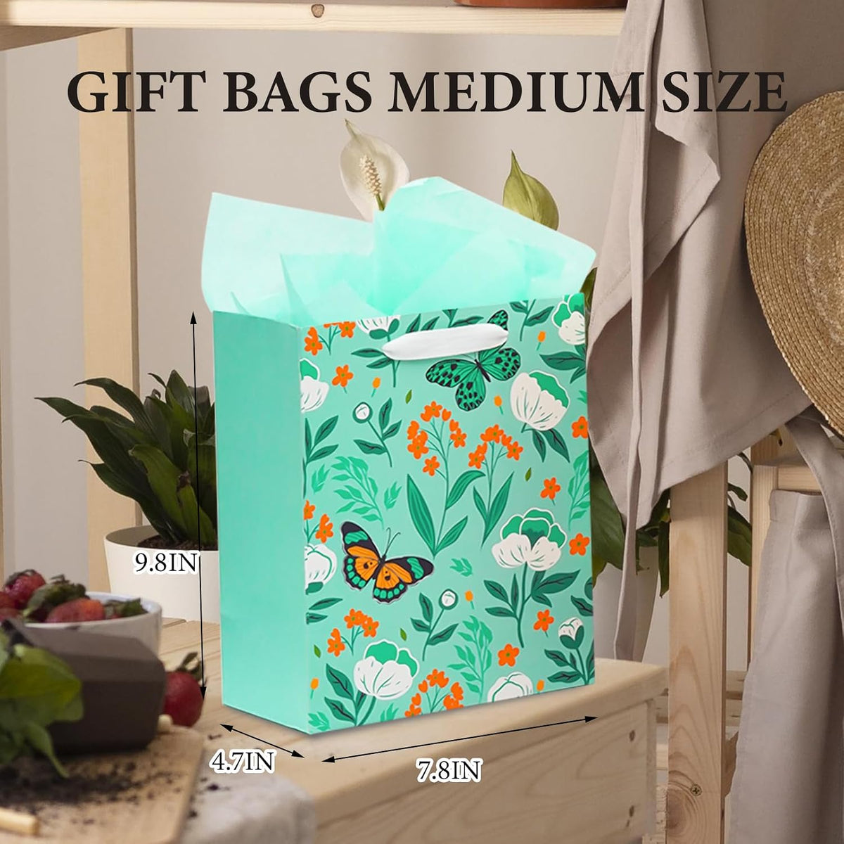 Beautiful Gift Bags with Tissue Paper, Assorted Abstract Floral Designs