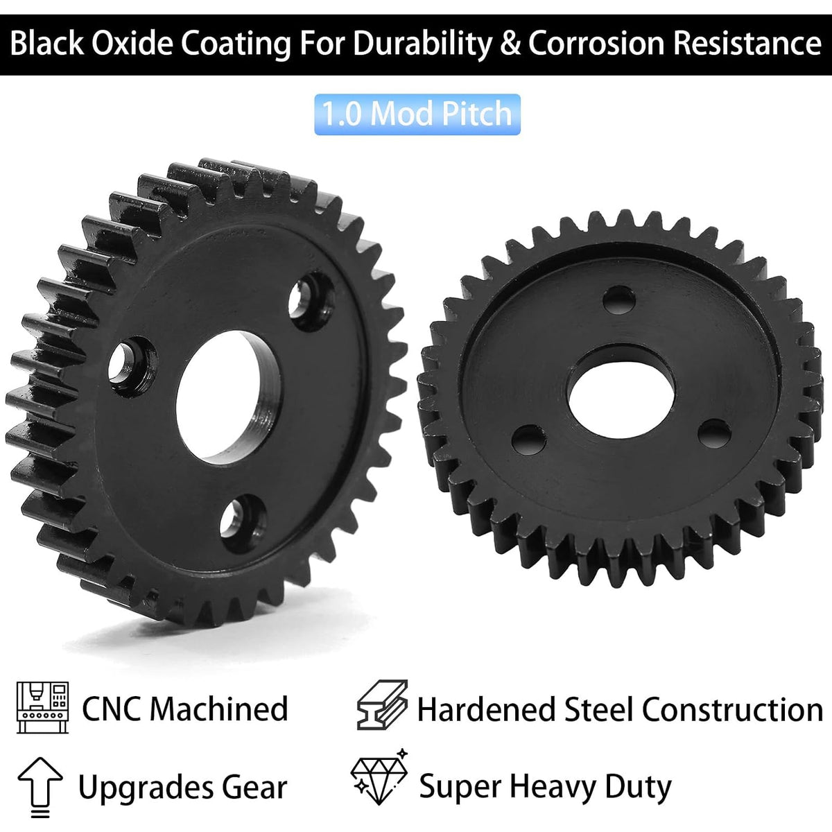 M1 Spur Gear 1.0 Metric Pitch 36-Tooth, 30T 32T 34T 36T 38T 40T 42T 44T 46T 48T 50T 52T Spur Gear Mod 1 for TRAXXAS Slayer Pro 4X4 Revo 3.3 ARRMA HPI HOBAO LOSI, Hardened Steel Upgrade Part Gear (36T)