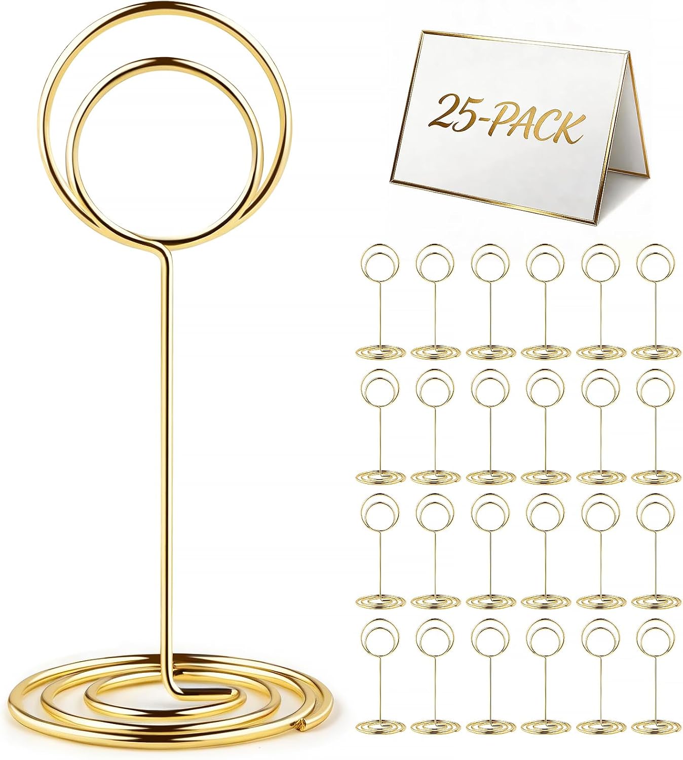 25-Pack Table Number Holders - Place Card Holders | Upgraded 1.58" x 3.35" Glossy Gold Card & Picture Holder with