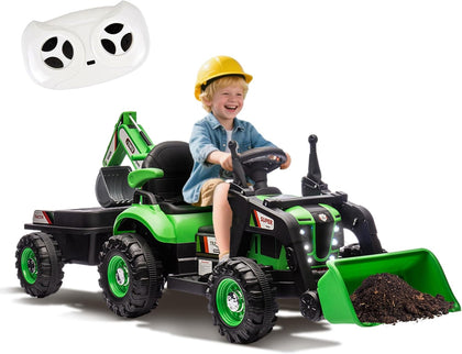 24V Ride on Excavator with 4-in-1 Construction Attachments (Excavator, Dump Truck & Bulldozer), Ride on Tractor