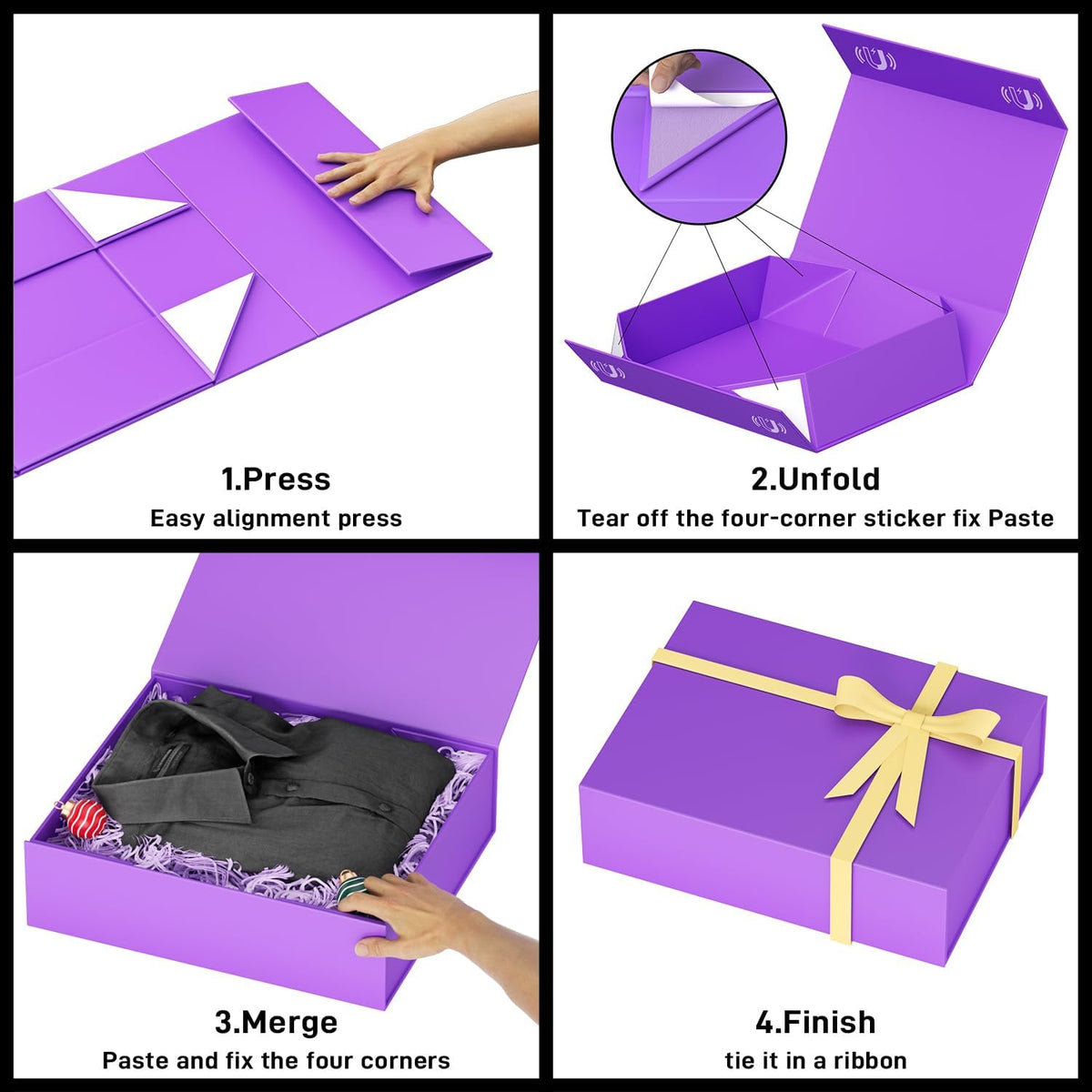 Gift Box 11.5x7.8x3 In, Purple Gift Boxes with Lids for Presents