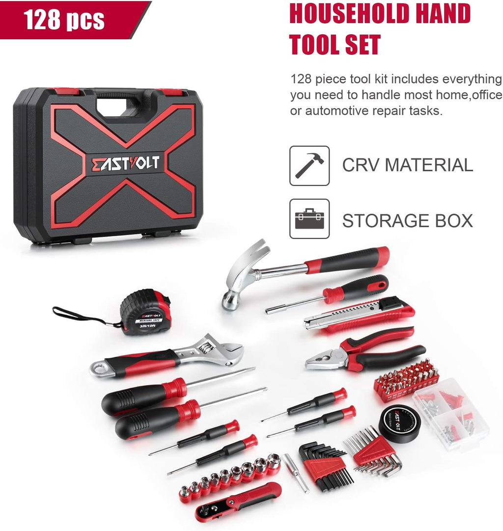128-Piece Home Repair Tool Set, Tool Sets for Homeowners, General Household Hand Tool Set with Storage Toolbox