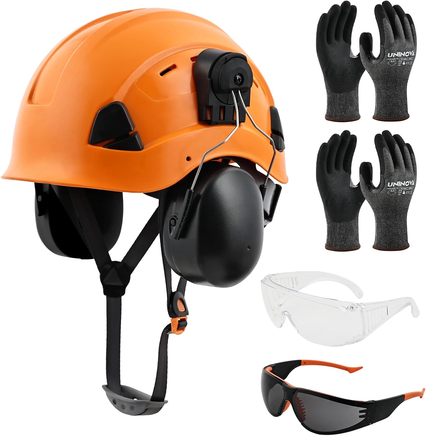 Arborist Helmet Kit, A4 Cut Gloves, Earmuffs & Safety Glasses | ANSI Z89.1 Vented Climbing Hard Hat for Gardeners