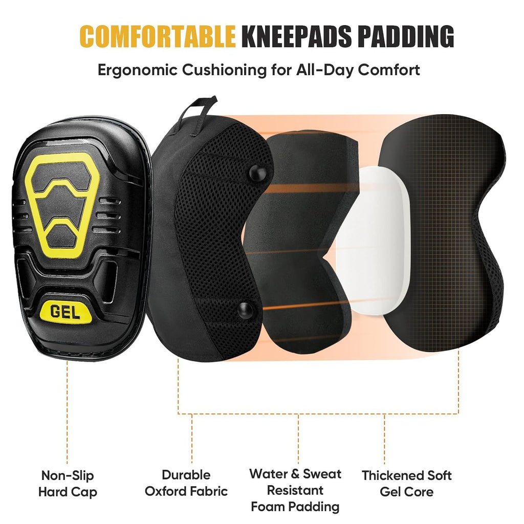 Gel Knee Pads for Work, Professional Heavy Duty Work Knee Pads for Men with Soft Foam and Gel Cushion for Men