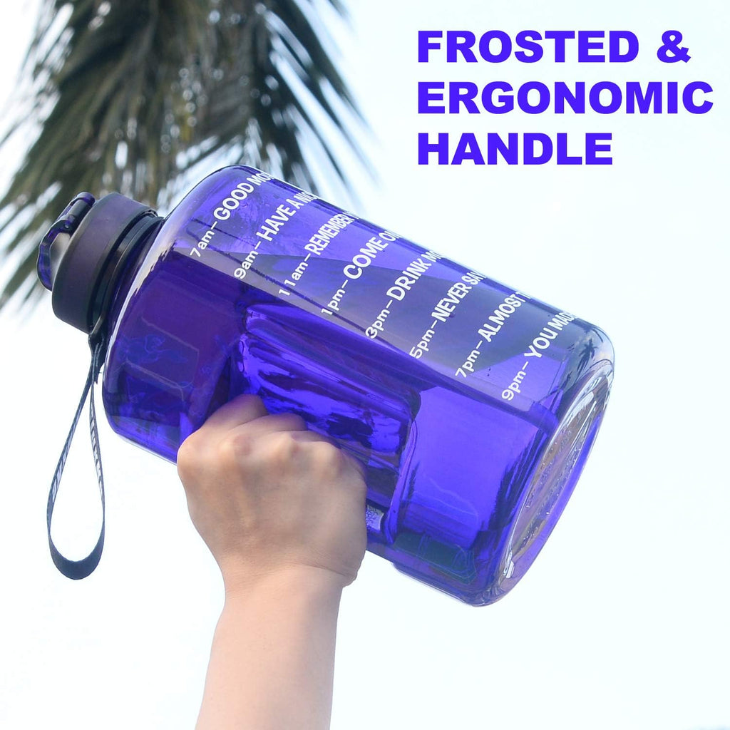 1 Gallon Motivational Sports Water Bottle with Time Marker, BPA Free 128oz Leak Proof Jug, Black, Plastic, 128