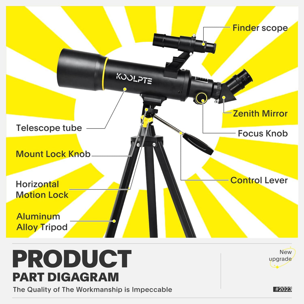 Telescope for Kids, 70mm/400mm Travel Refractor Kit, Black | Travel telescope for kids and beginners to view the Moon