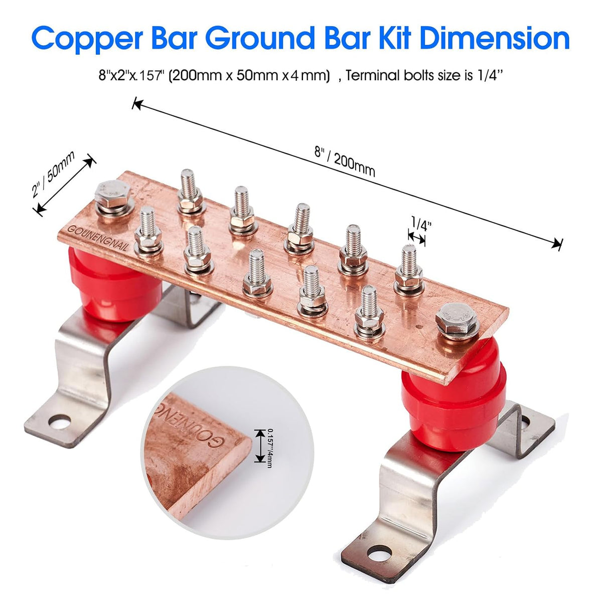 Wall Mounted Copper Ground Bar, Terminal Grounding Bar with UL Recognized SM40 Insulators (600Amp)