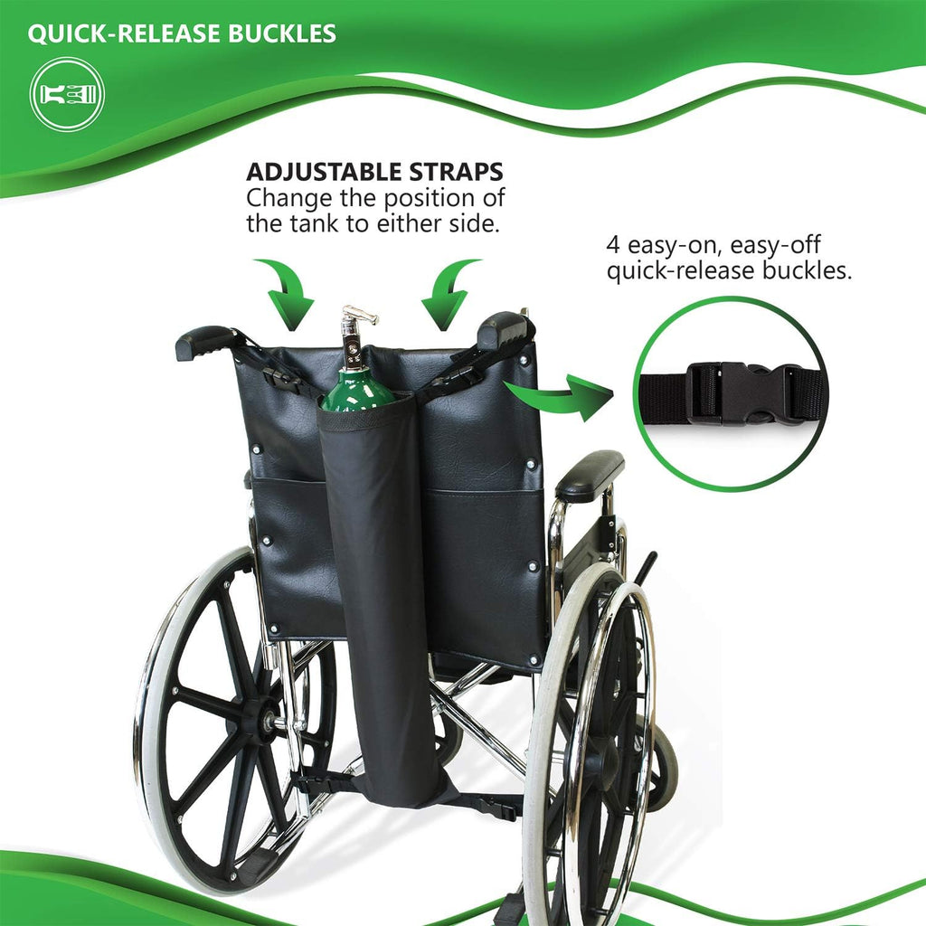 Oxygen Tank Holder for Wheelchair - D & E Cylinder Carrier Bag with Adjustable Straps - Heavy Duty, Waterproof, Easy