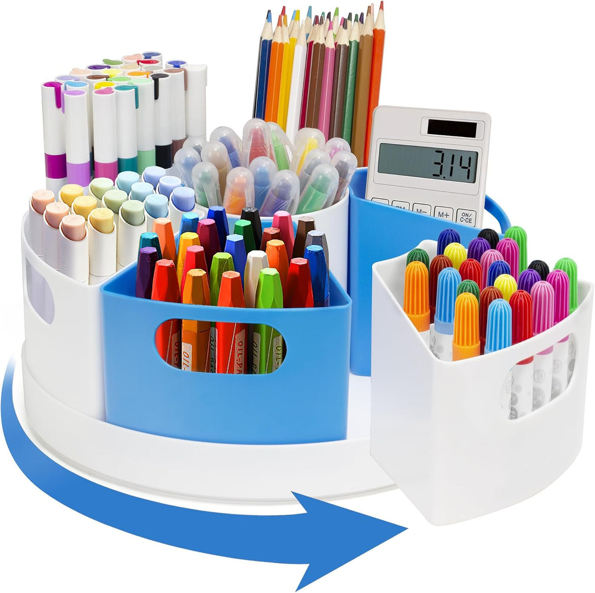 Rotating Art Supply Organizer Storage Caddy for Kids, 7 Bins Craft Crayon Marker Organizers for School Desk, Lazy