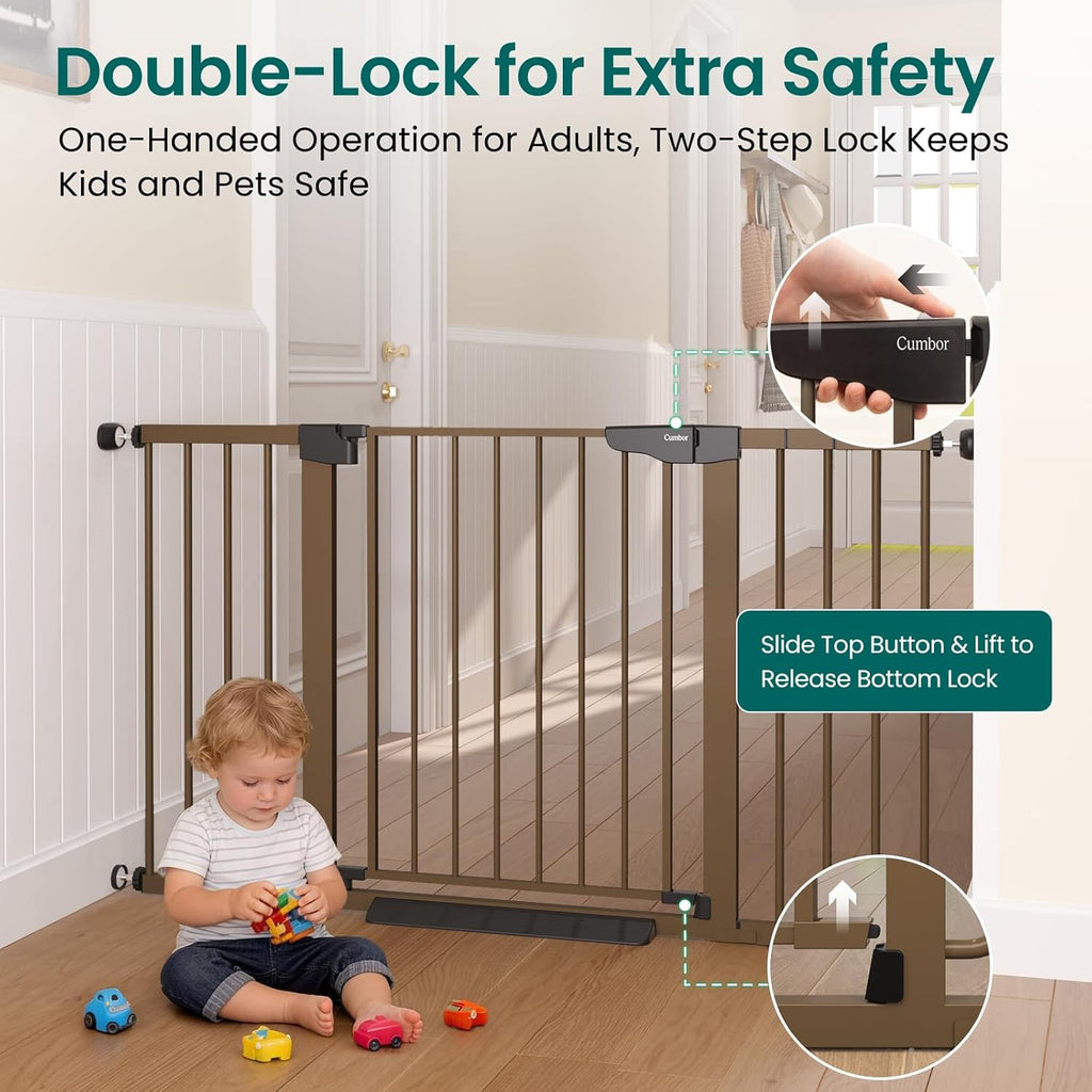 30-54" Extra Wide Baby Gate for Stairs, Dual Lock & Self-Closing Dog Gate Indoor, Easy Install Pet Gate for Doorways