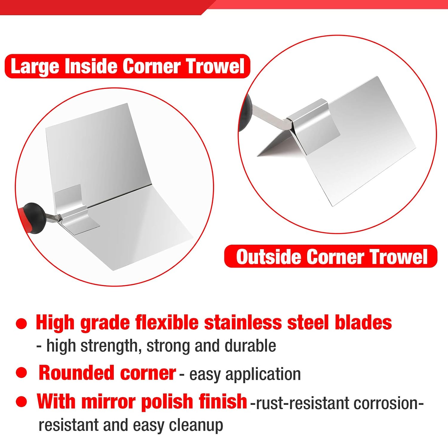 2 Piece Drywall Corner Tool Set, Outside & Inside Corner Trowel | Stainless Steel Build, Drywall Finishing Tool