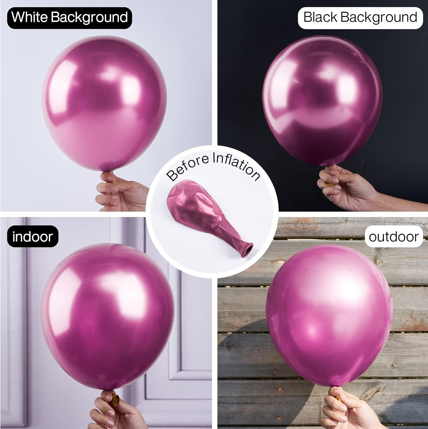 Metallic Hot Pink Balloons 100pcs Different Sizes of 18 12 10 5 Inch Chorme Dark Pink Magenta Fuchsia Balloon Arch