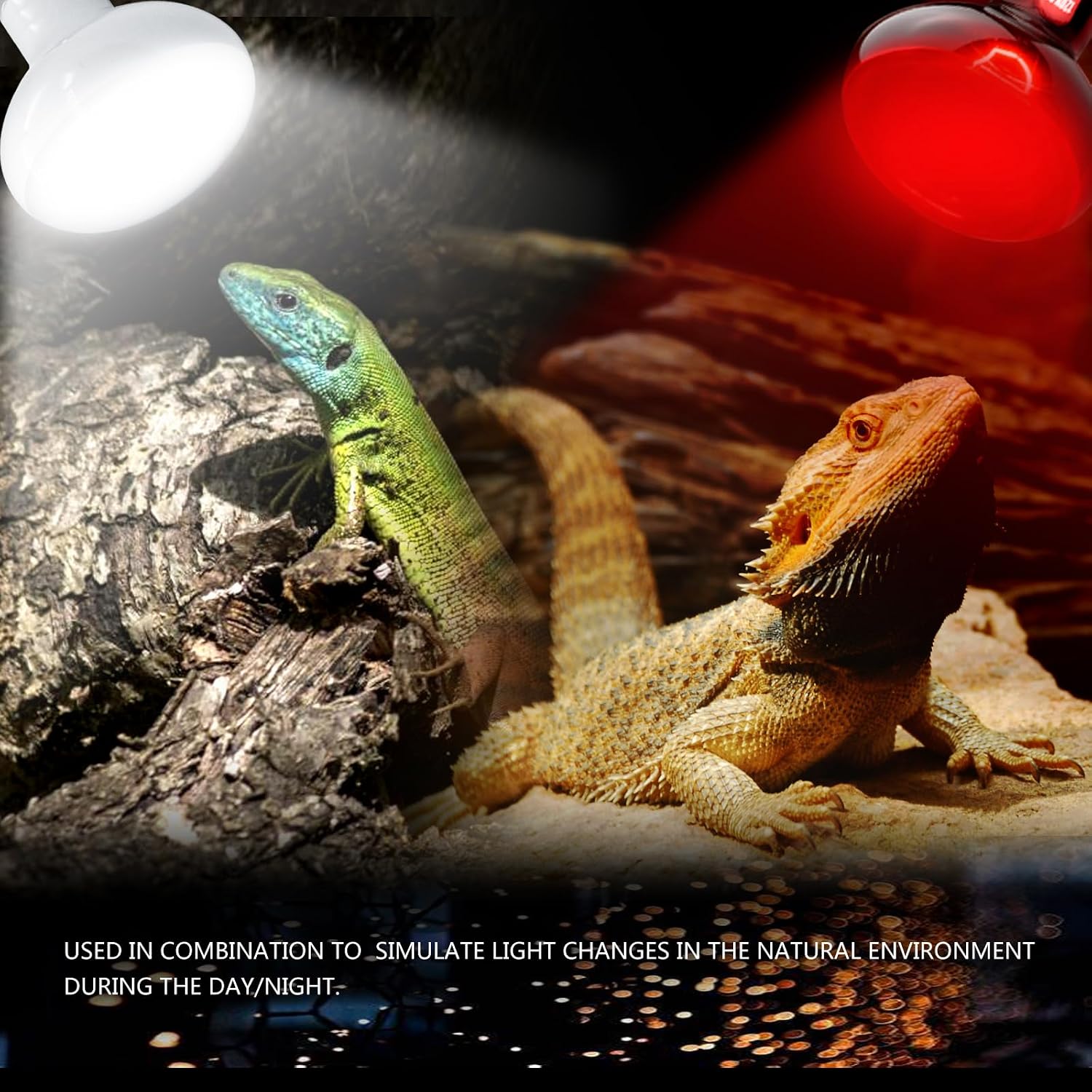 Reptile Heat Lamp Bulbs 100W 2 Pack,Day and Night Infrared Basking Spot Heating Light Combo,UVA Heat Lamp Bulb for