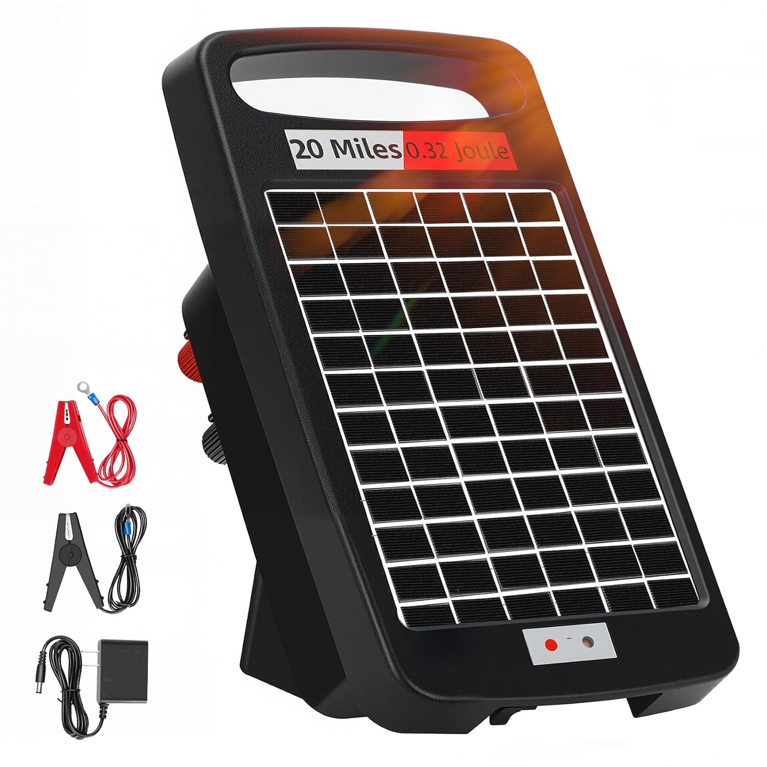 20 Miles Solar Powered Electric Fence Charger, 0.32J for Gardens, Livestock