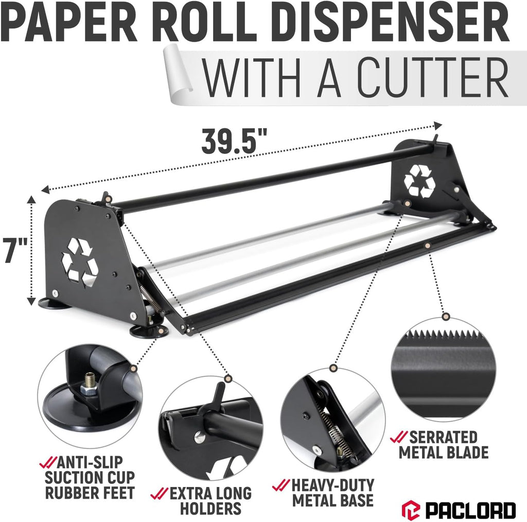 36" Paper Dispenser with Cutter + White Kraft Paper Roll