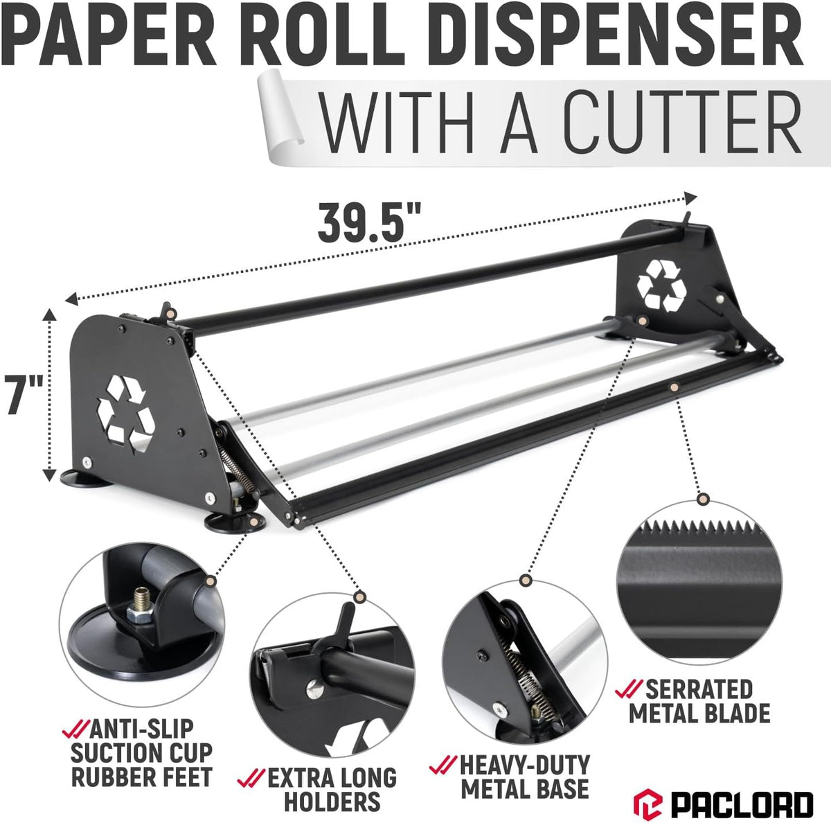 36" Paper Dispenser with Cutter + White Kraft Paper Roll