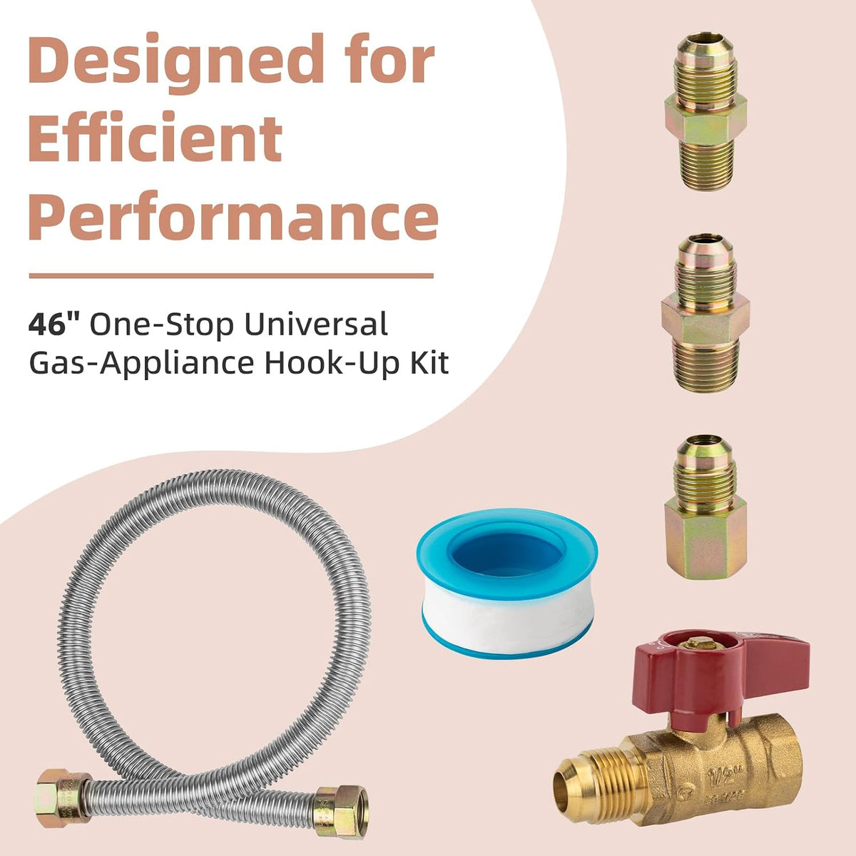 46'' One-Stop Universal Gas-Appliance Hook-Up Kit With A Shut-Off Valve