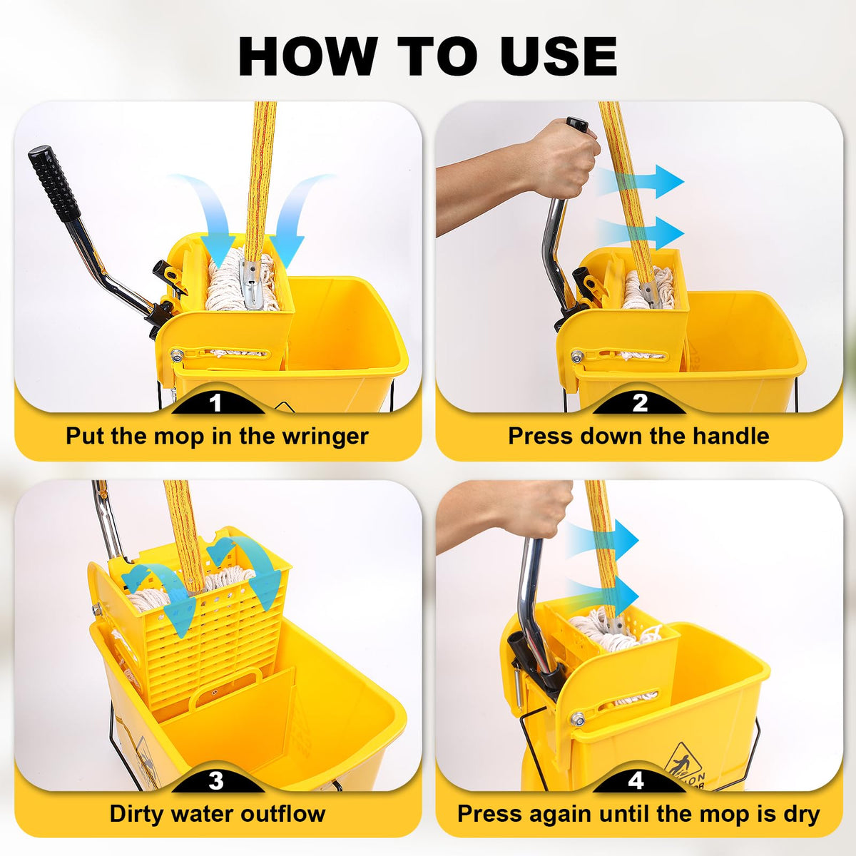 21 Quart Compact Mop Bucket with Wringer on Wheels for Cleaning