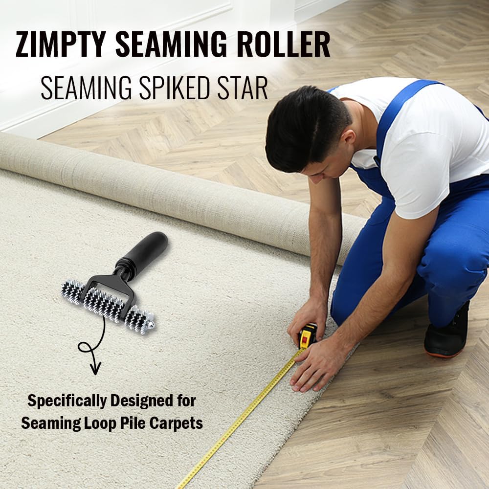 ZY393 Carpet Seam Roller, Spiked Star Wheel Grooming Pile Roller for Loop Carpet Seaming, Bi-Directional 5.5"/140mm