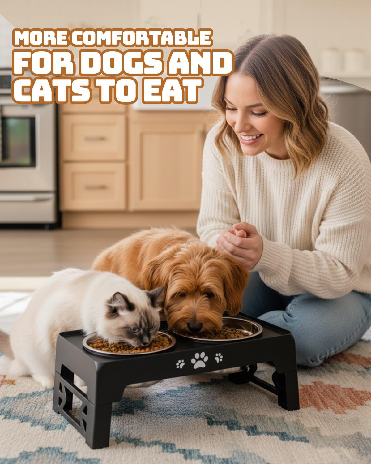 Elevated Dog Bowls for Small Dogs and Cats, Non-Slip Cat Bowls with 2 Thick 5.5" Stainless Steel Dishes, Dog Feeder 2