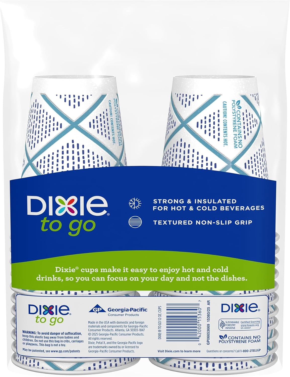 To Go Paper Coffee Cups, 12 oz, 132 Count, Insulated Disposable Cups