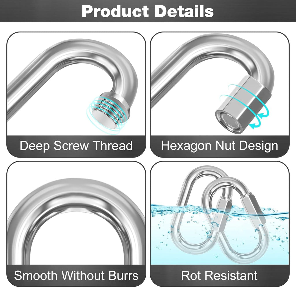 phepetroll M4-30 Pack 1.61“ Quick Links Chain Connectors, 5/32″ Galvanized Chain Locking Hooks, 330LBS Heavy Duty Thread Quick Link Clips, Twist Oval Keychain D Shape for Swing, Backpack, Key Ring