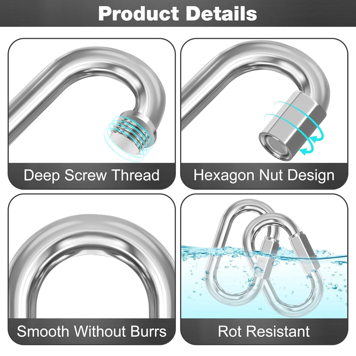phepetroll M4-30 Pack 1.61“ Quick Links Chain Connectors, 5/32″ Galvanized Chain Locking Hooks, 330LBS Heavy Duty Thread Quick Link Clips, Twist Oval Keychain D Shape for Swing, Backpack, Key Ring