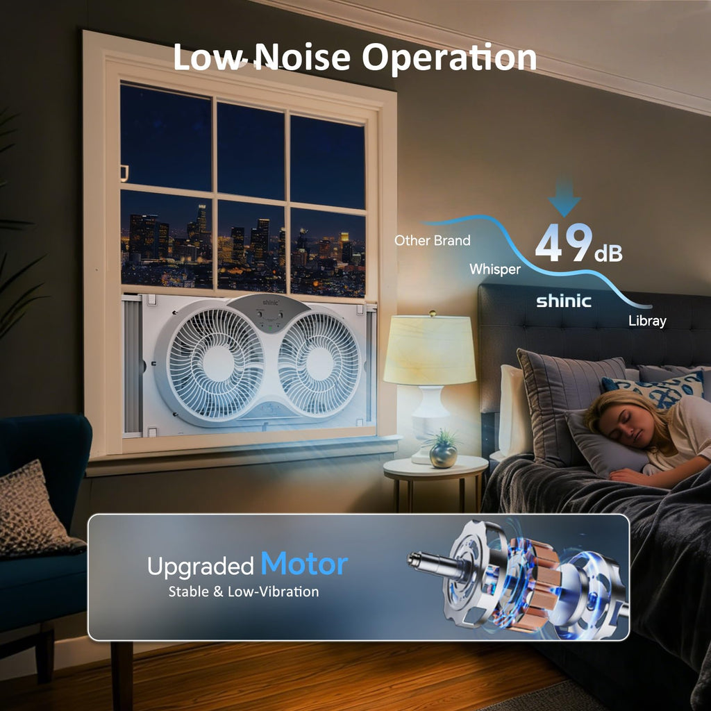 9" Window Fan Low-Noise Reversible Remote Control 3-Speed, ETL